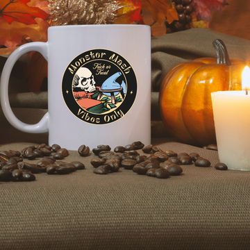 Monster Mash Vibes Only – the perfect festive mug for Halloween party lovers and coffee enthusiasts.