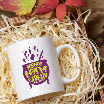 Scream Team Captain – the perfect spirited mug for horror fans and coffee lovers.