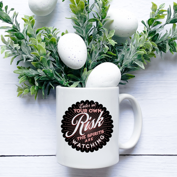Spirits Are Watching – the perfect mysterious mug for paranormal fans and coffee lovers.