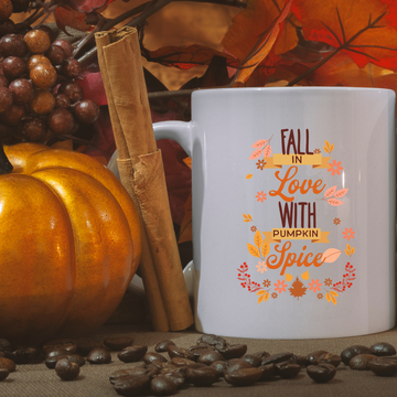Fall In Love With Pumpkin Spice – the perfect cozy mug for autumn romance and coffee lovers.