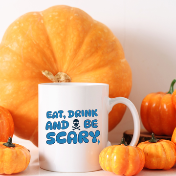 Eat Drink and be Scary – the perfect playful mug for Halloween lovers and coffee enthusiasts.