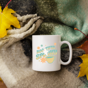 Bootiful Spooky – the perfect playful mug for Halloween lovers and coffee enthusiasts.