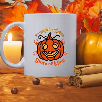 Pumpkin Spice – State of Mind – the perfect seasonal mug for autumn lovers and coffee enthusiasts.