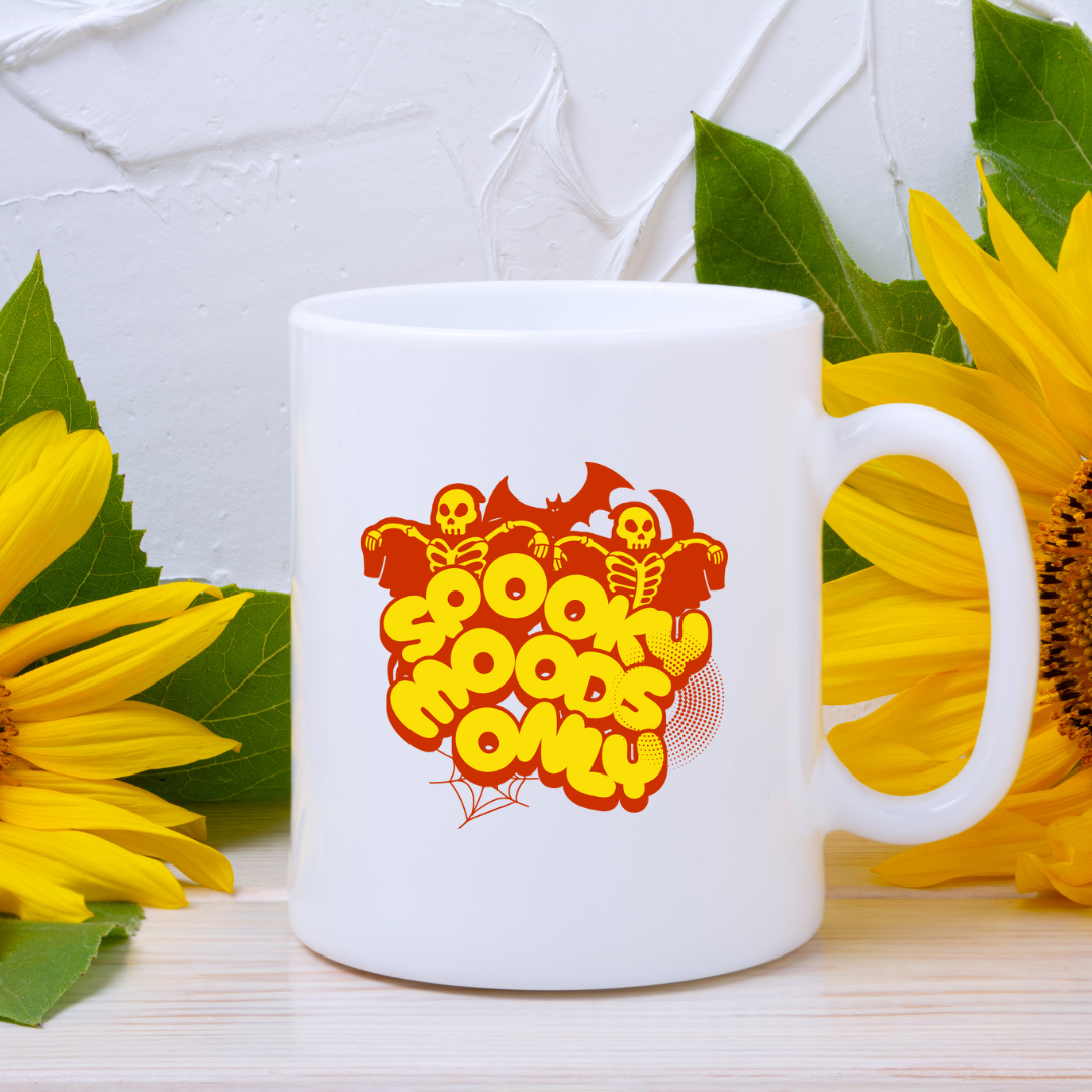 Spooky Moods Only – the perfect haunting mug for Halloween lovers and coffee enthusiasts.