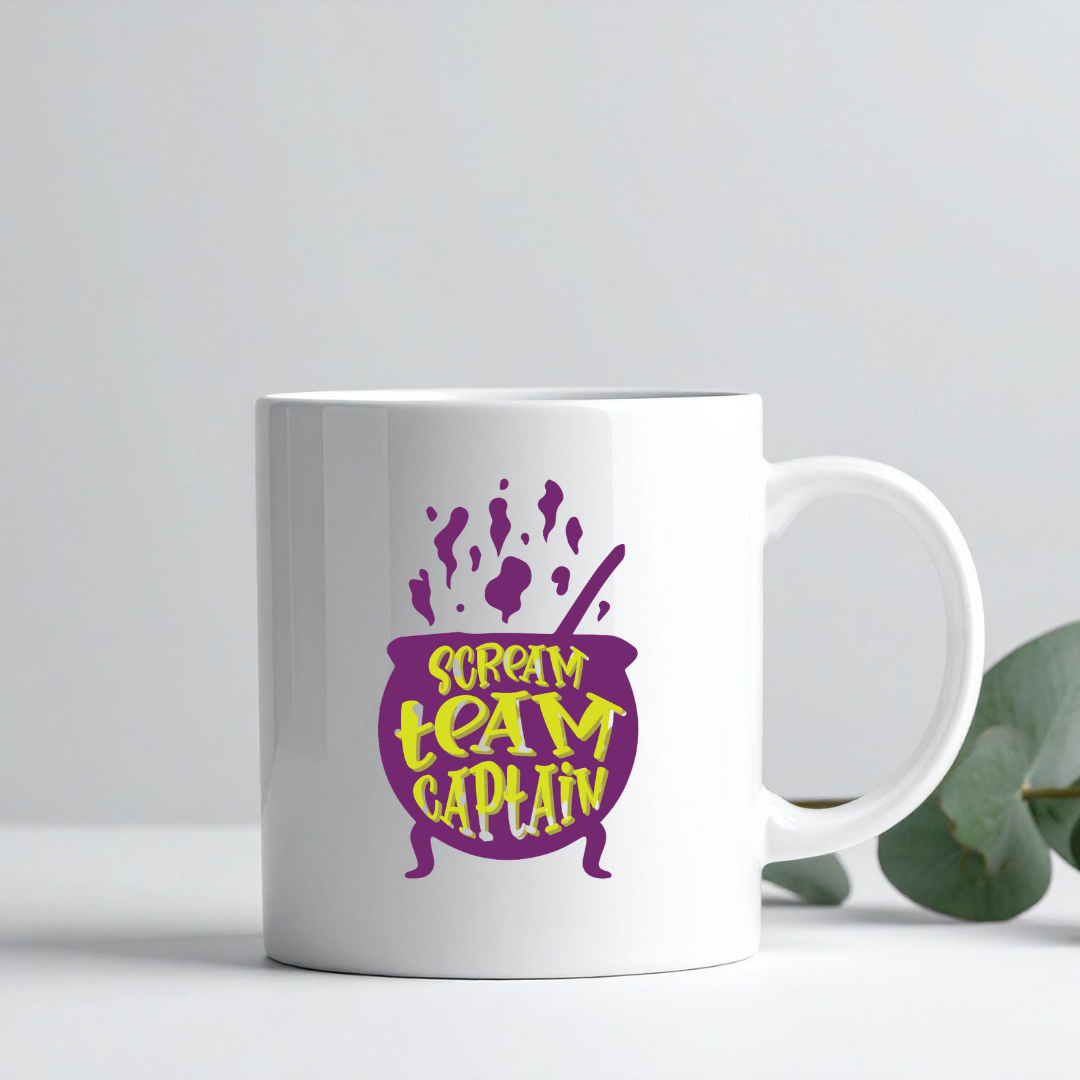Scream Team Captain – the perfect spirited mug for horror fans and coffee lovers.