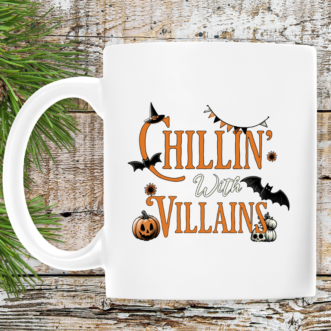 Chillin' With Villains – the perfect mischievous mug for anti-hero fans and coffee lovers.