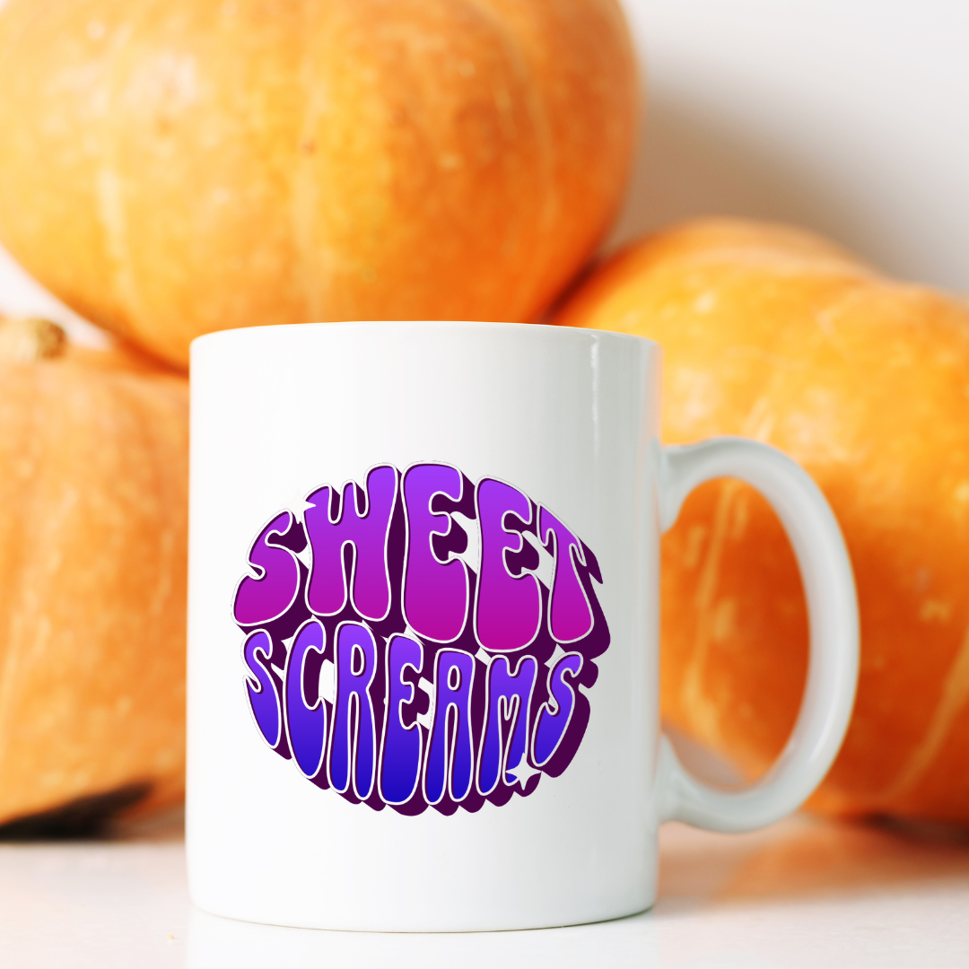 Sweet Screams – the perfect playful mug for spooky-season lovers and coffee enthusiasts.