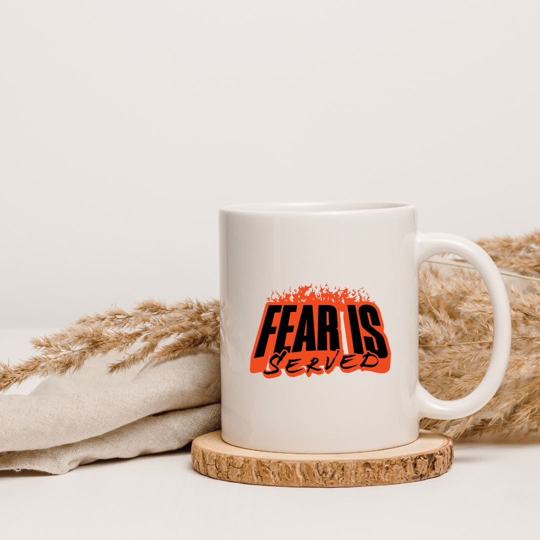 Fear Is Served – the perfect chilling mug for horror fans and coffee lovers.