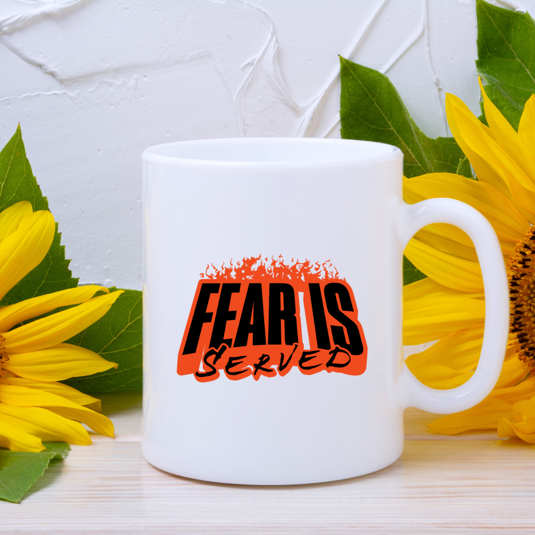 Fear Is Served – the perfect chilling mug for horror fans and coffee lovers.