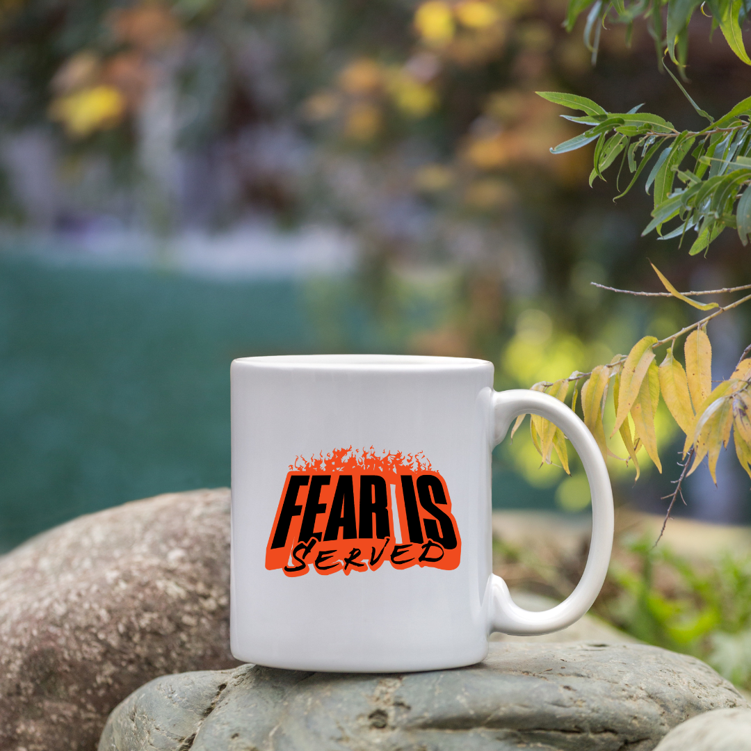 Fear Is Served – the perfect chilling mug for horror fans and coffee lovers.