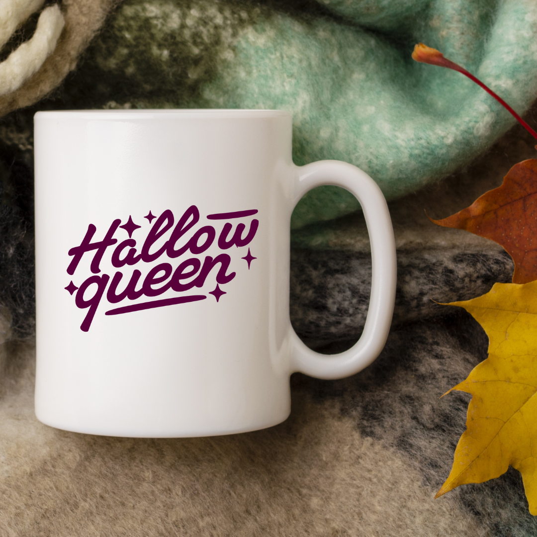 Hallow Queen – the perfect majestic mug for Halloween royalty and coffee lovers.
