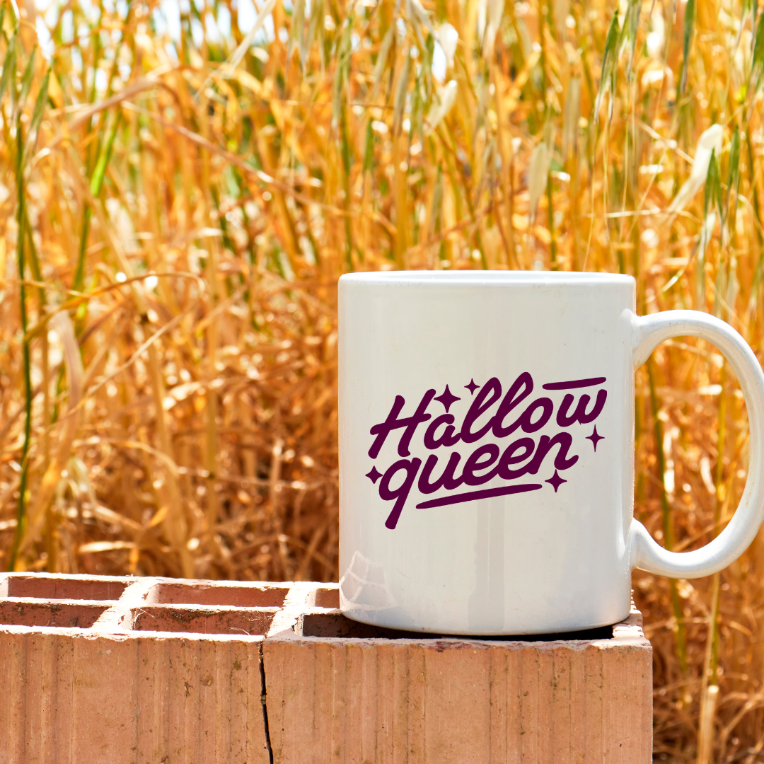 Hallow Queen – the perfect majestic mug for Halloween royalty and coffee lovers.