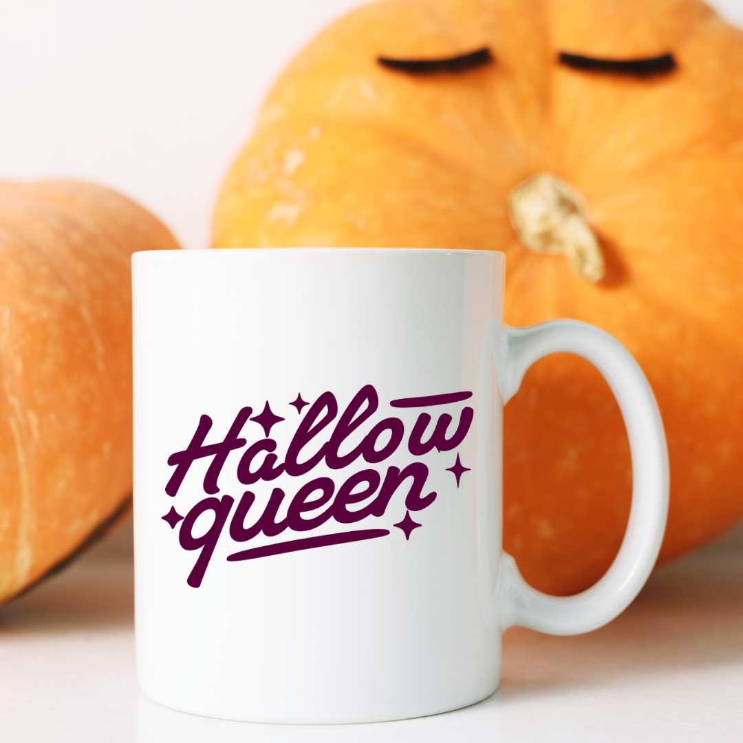 Hallow Queen – the perfect majestic mug for Halloween royalty and coffee lovers.