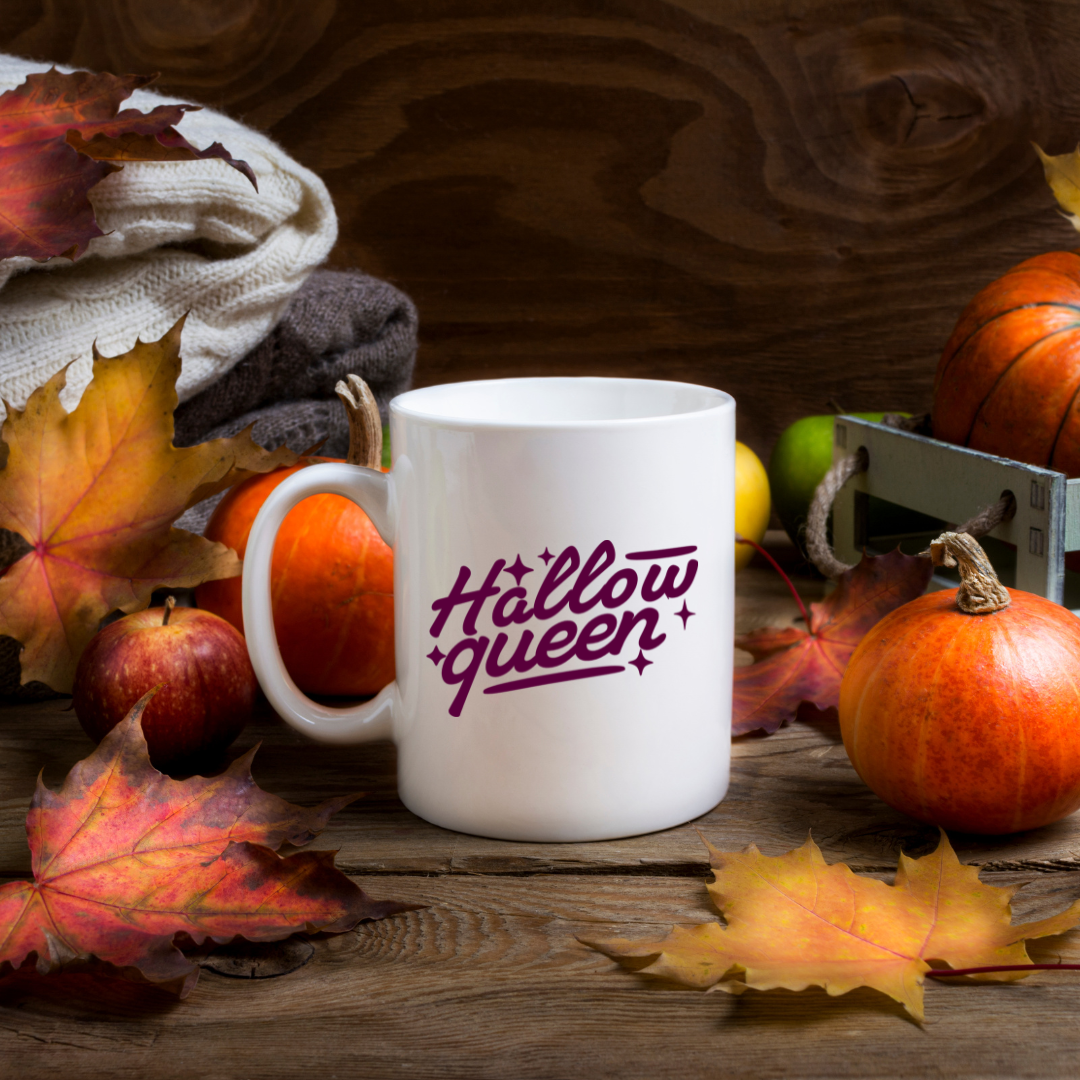 Hallow Queen – the perfect majestic mug for Halloween royalty and coffee lovers.