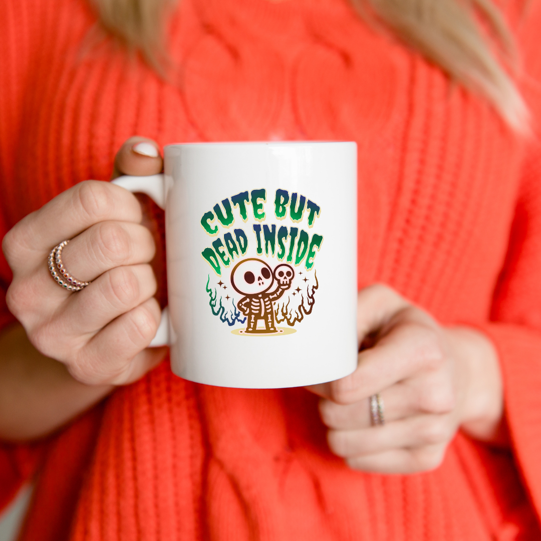 Cute But Dead Inside – the perfect relatable mug for dark humor lovers and coffee enthusiasts.