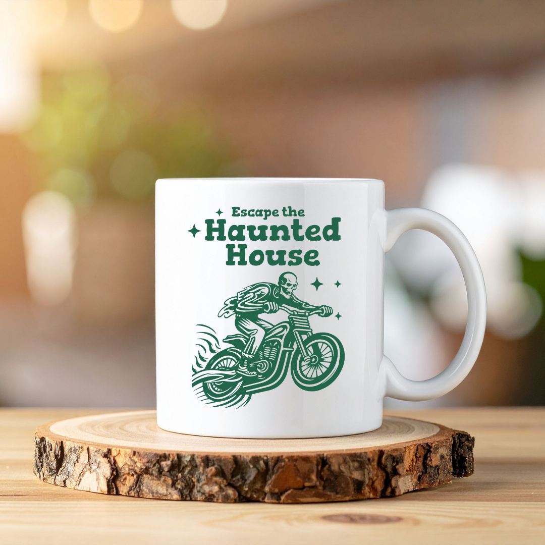 Escape The Haunted House – the perfect adventurous mug for thrill-seekers and coffee lovers.