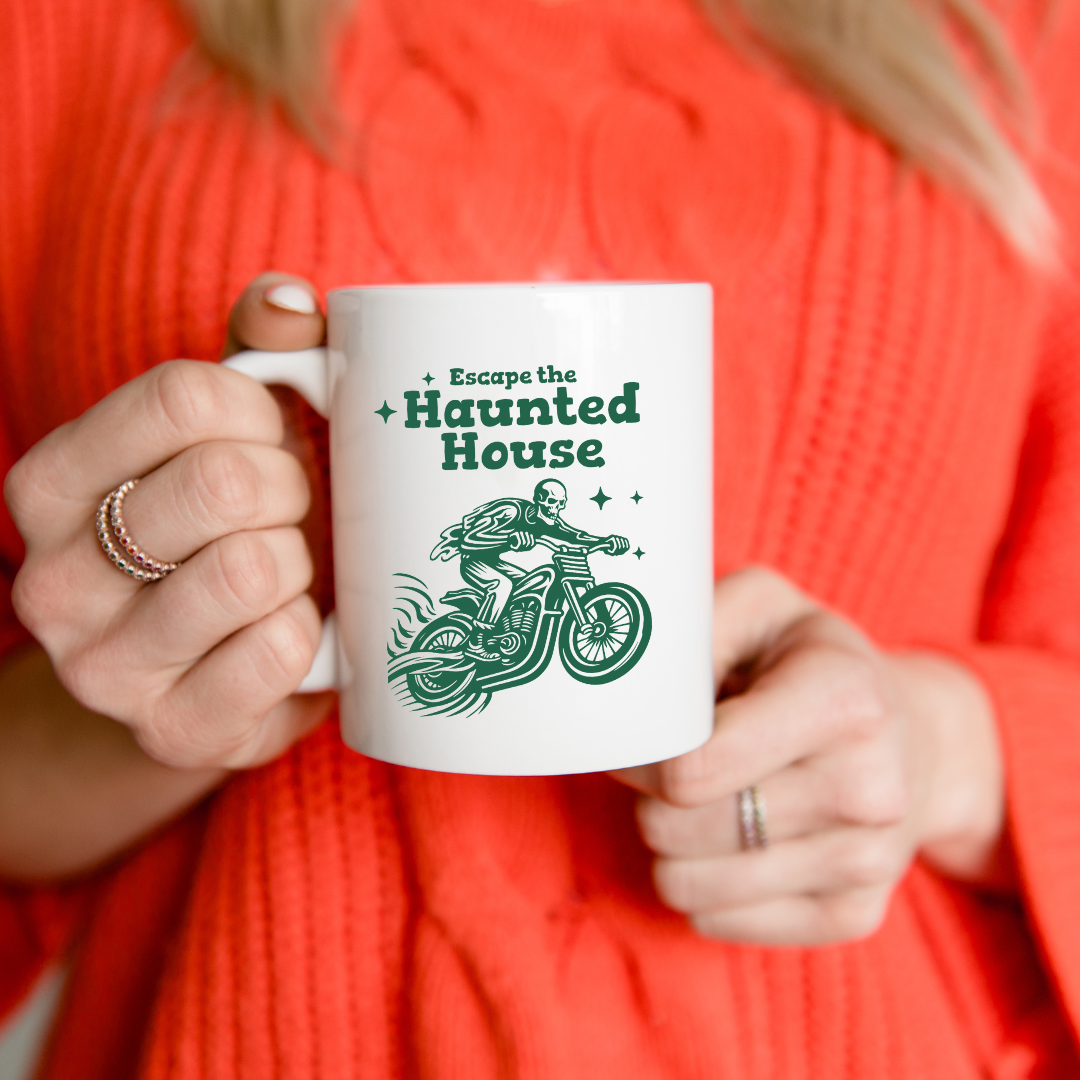 Escape The Haunted House – the perfect adventurous mug for thrill-seekers and coffee lovers.