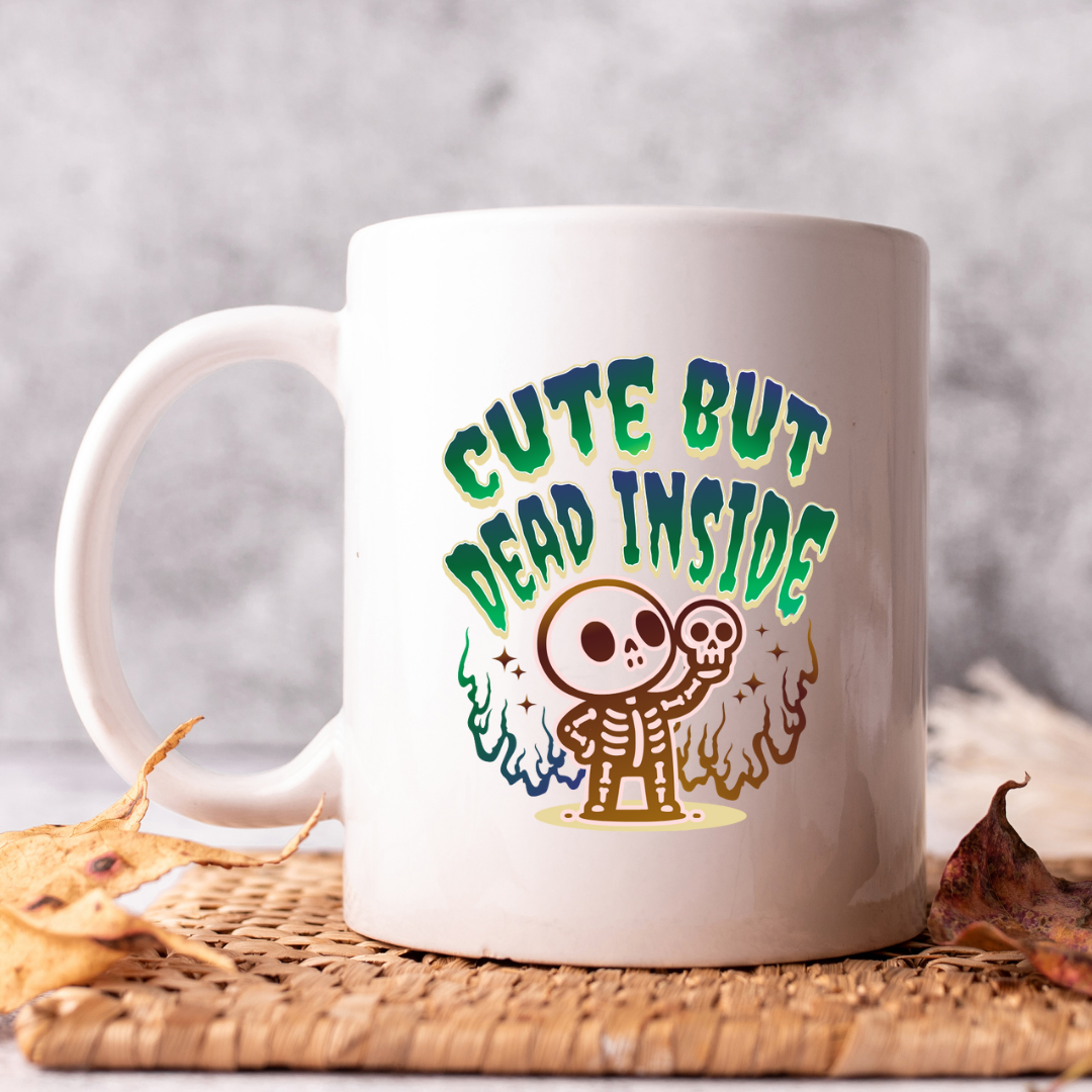 Cute But Dead Inside – the perfect relatable mug for dark humor lovers and coffee enthusiasts.