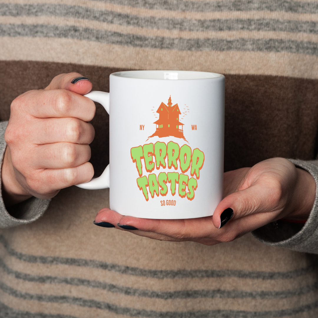 Terror Tastes So Good – the perfect wicked mug for thrill-seekers and coffee lovers.