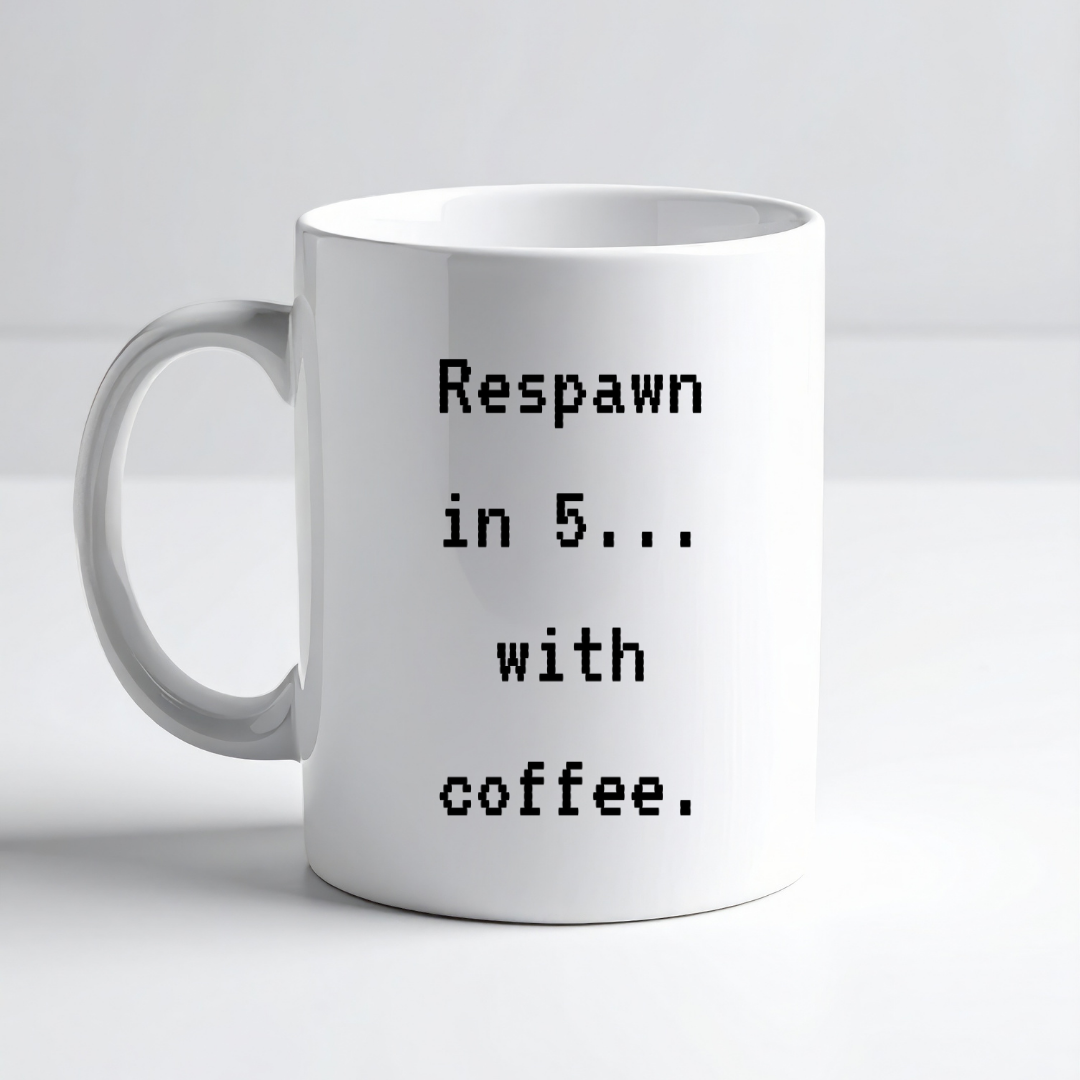 Respawn in 5… with Coffee – Gaming Mug for Players and Caffeine Lovers