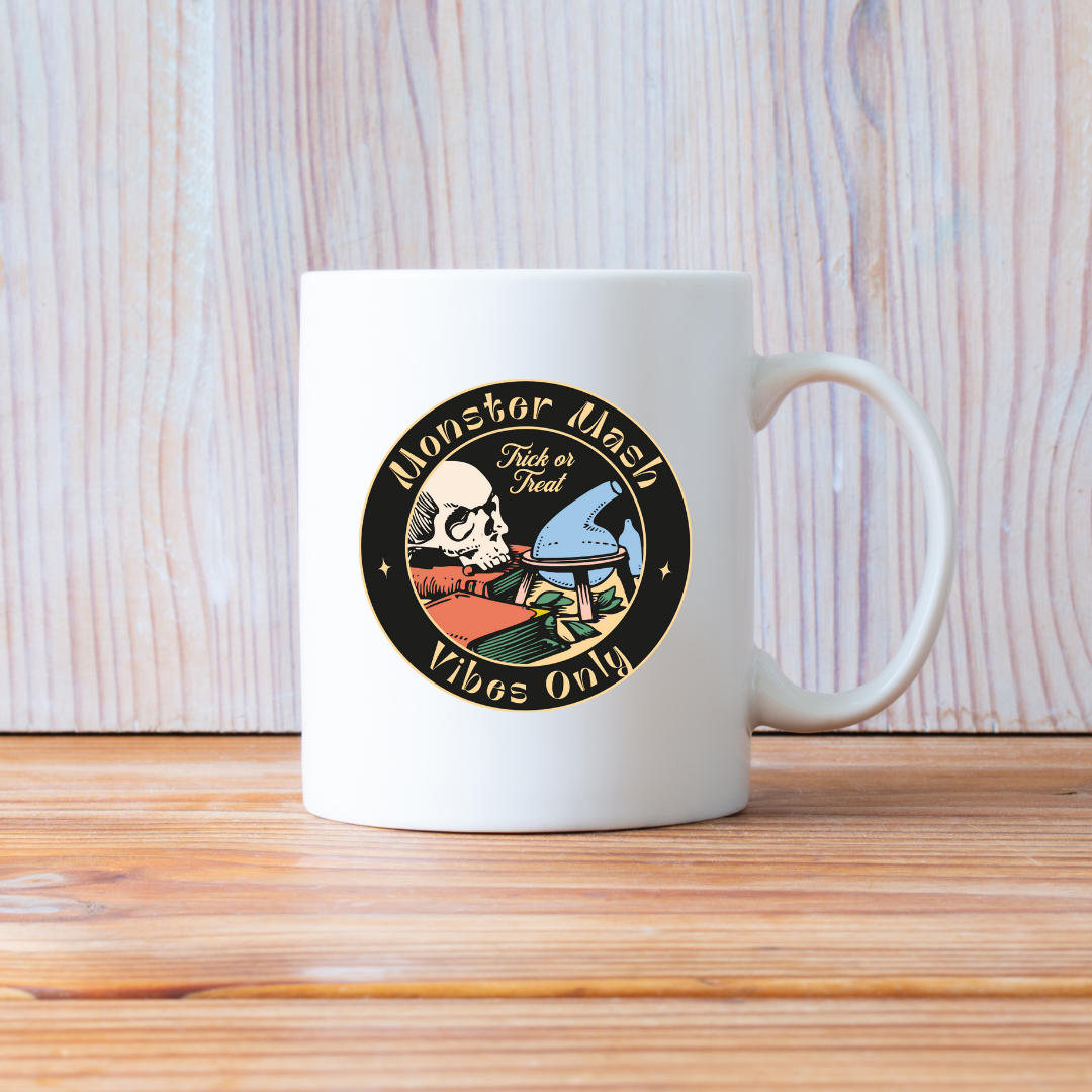 Monster Mash Vibes Only – the perfect festive mug for Halloween party lovers and coffee enthusiasts.