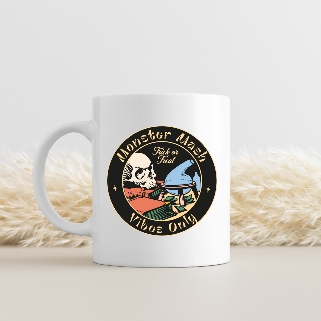 Monster Mash Vibes Only – the perfect festive mug for Halloween party lovers and coffee enthusiasts.