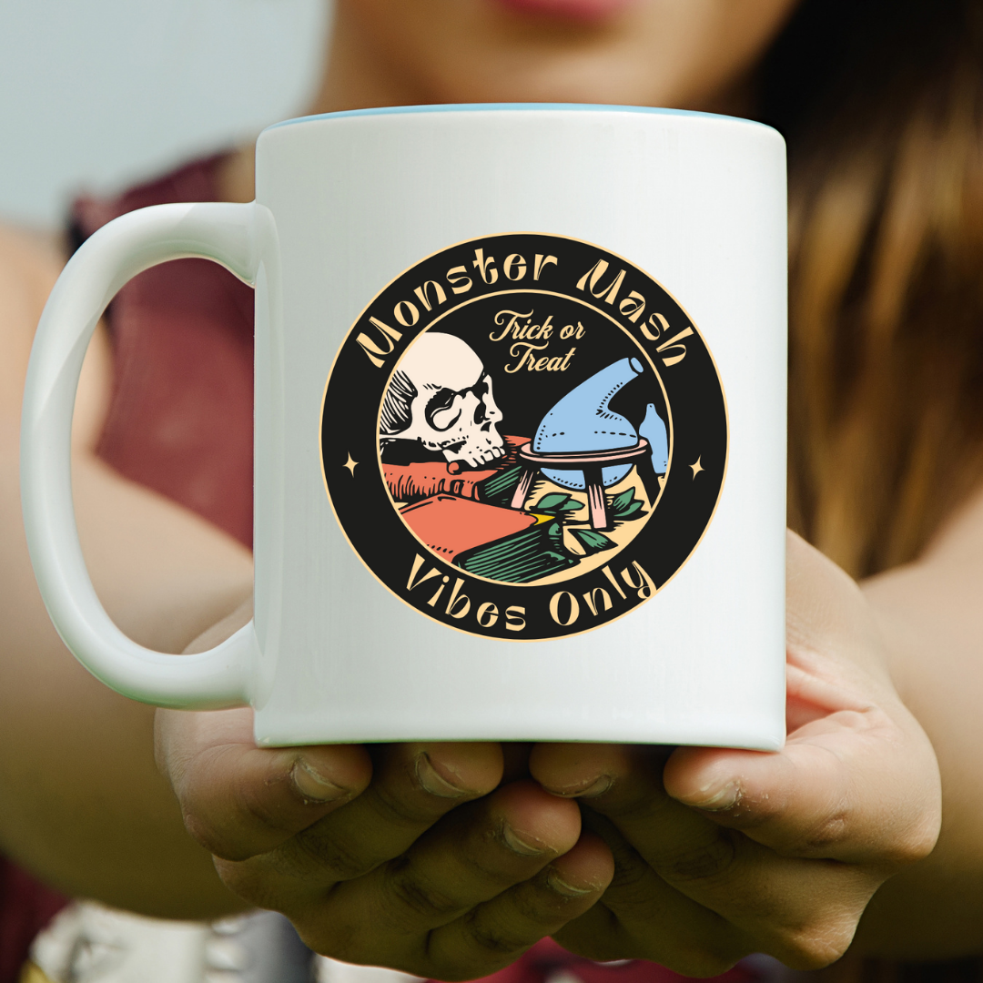 Monster Mash Vibes Only – the perfect festive mug for Halloween party lovers and coffee enthusiasts.