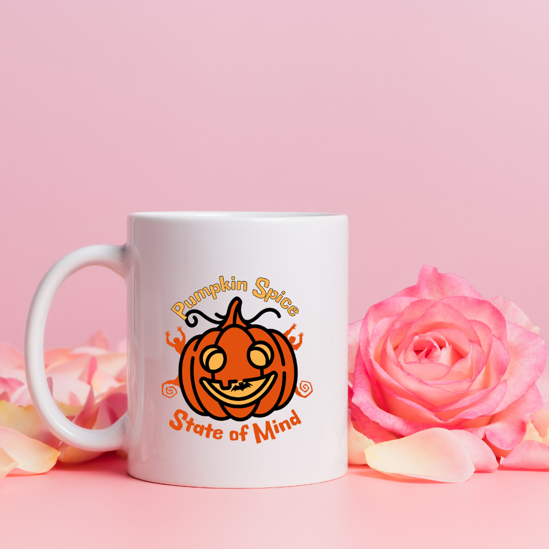 Pumpkin Spice – State of Mind – the perfect seasonal mug for autumn lovers and coffee enthusiasts.