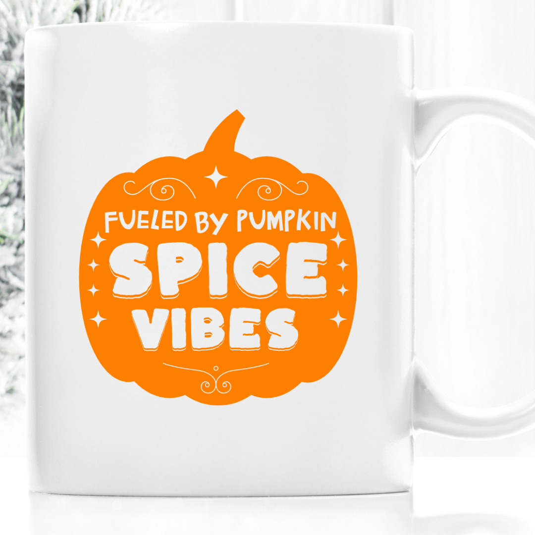 Fueled by Pumpkin Spice Vibes – the perfect autumn mug for seasonal coffee lovers.