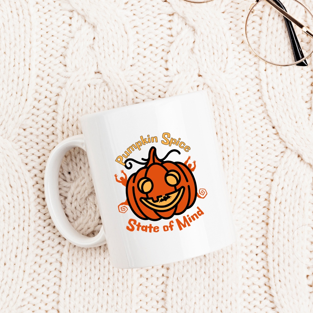 Pumpkin Spice – State of Mind – the perfect seasonal mug for autumn lovers and coffee enthusiasts.