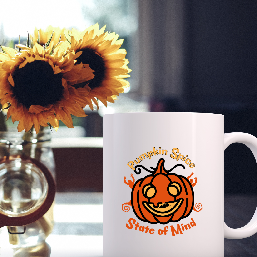 Pumpkin Spice – State of Mind – the perfect seasonal mug for autumn lovers and coffee enthusiasts.