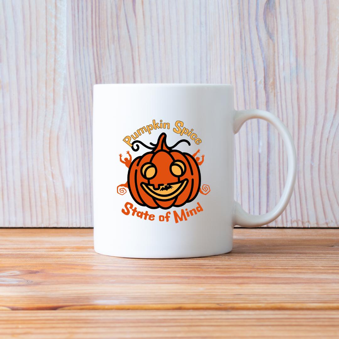 Pumpkin Spice – State of Mind – the perfect seasonal mug for autumn lovers and coffee enthusiasts.