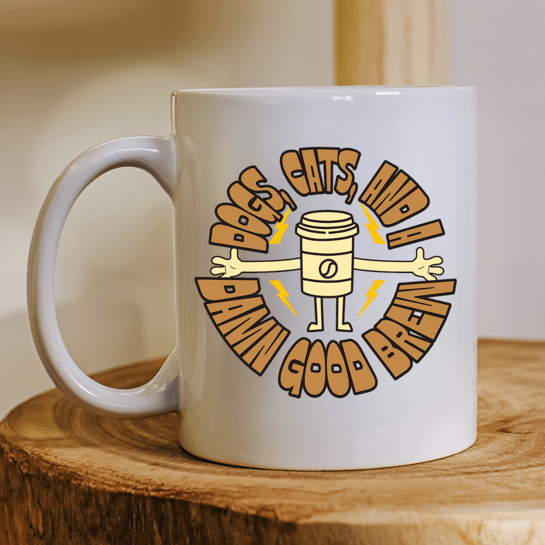 Dogs, cats, and a damn good brew Mug - Mood In A Mug