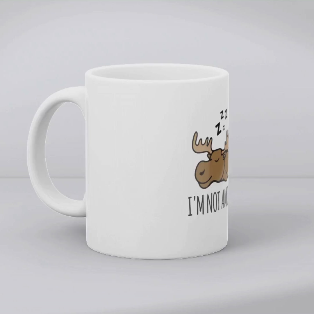 I'M NOT AMOOSED MUG – the perfect humorous mug for animal lovers and coffee enthusiasts.