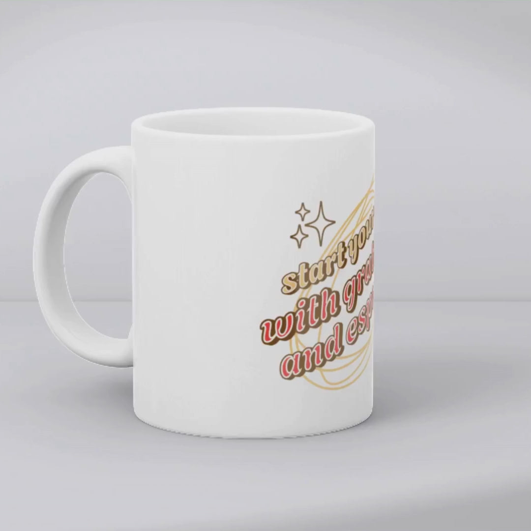Begin your morning with Gratitude – the perfect gratitude espresso mug for coffee and espresso lovers.