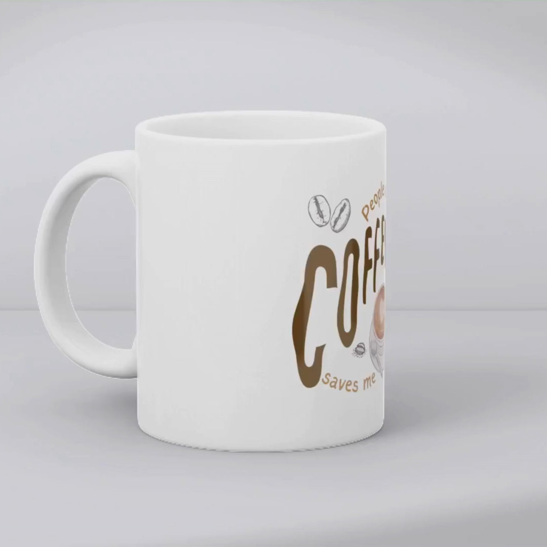 Revive your energy with Coffee Saves – the perfect funny coffee mug for introverts and coffee lovers.