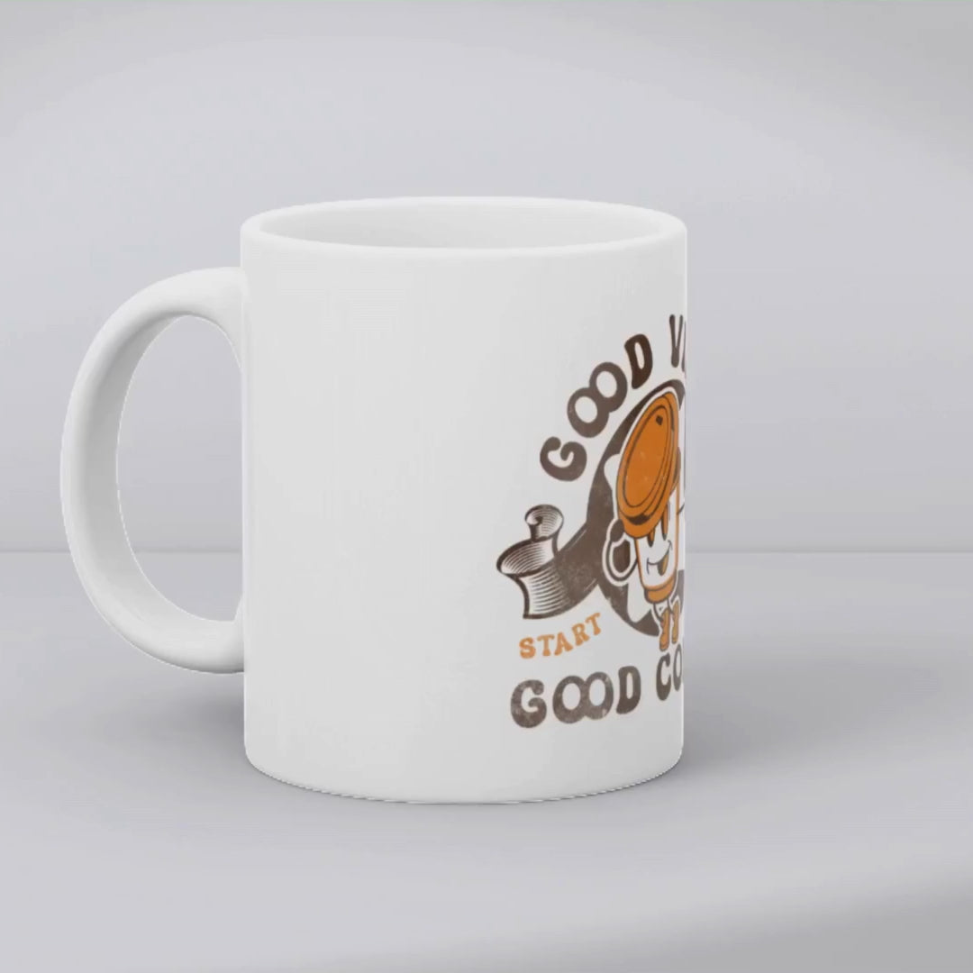 Uplift your day with Good Vibes – the perfect good vibes coffee mug for positive coffee lovers.